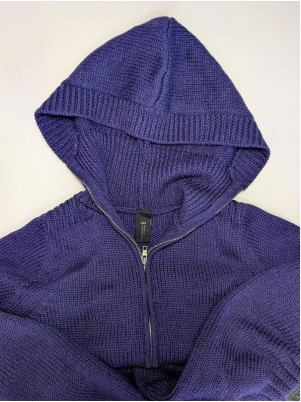 Zero + Maria Cornejo Merino Wool Hooded Zip Cardigan Purple Ruched S - Picture 12 of 16